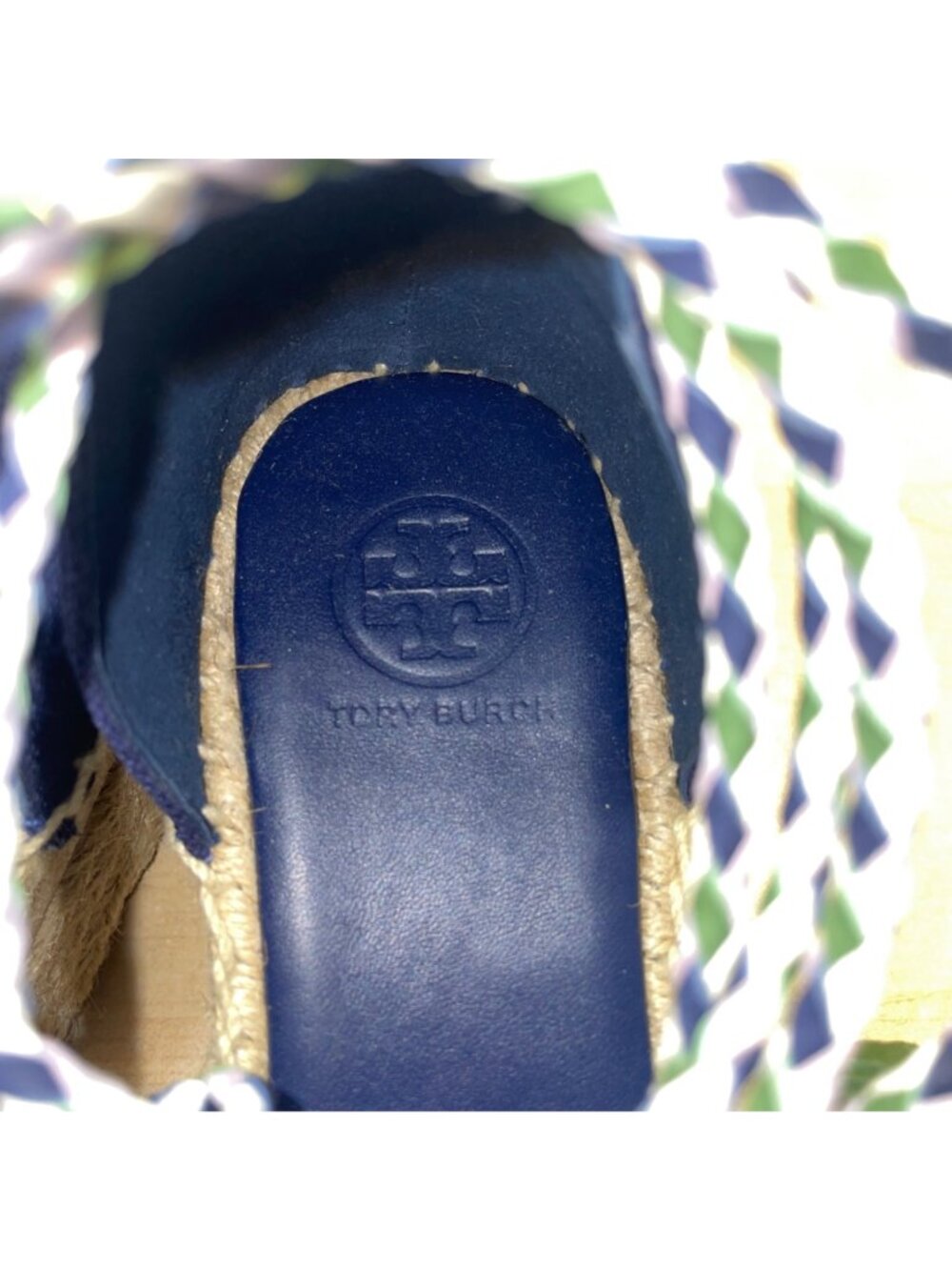 Tory Burch Women’s White & Blue Canvas Lace-Up Espadrille Wedge Sandals Size 8M - Picture 7 of 9